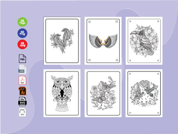 6 Birds  Coloring Book Pages KDP Interior.