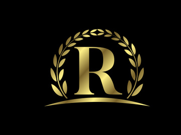 Golden letters with a golden laurel wreath. English alphabet, vector illustration