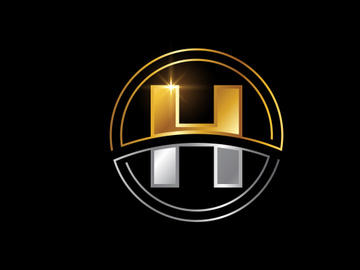 Initial English alphabet with circle frame. Golden and silver color alphabet symbol for corporate business identity