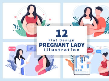 12 Pregnant Lady Background Vector Illustration