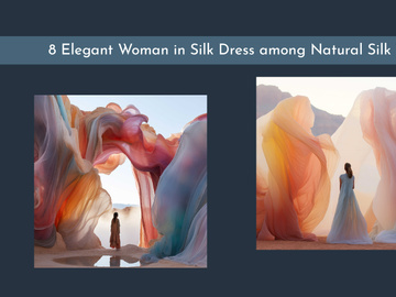 Elegant woman in silk dress among natural silk tulle