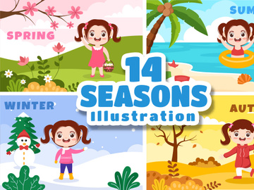 14 Scenery of the Four Seasons of Nature Illustration