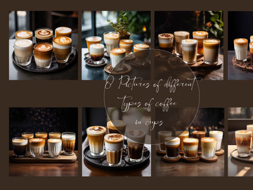 Pictures of different types of coffee in cups