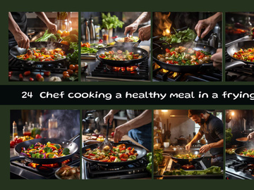 Chef cooking a healthy meal in a frying pan