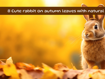 Cute little rabbit on autumn leaves with natural bokeh