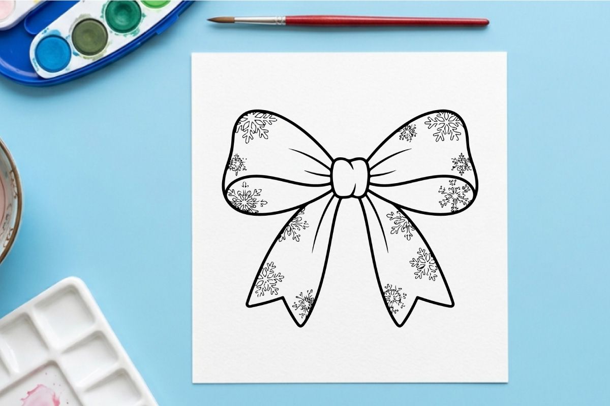 Ilustração de laço de Natal com padrão de floco de neve para embrulho de presentes e decoração de feriados