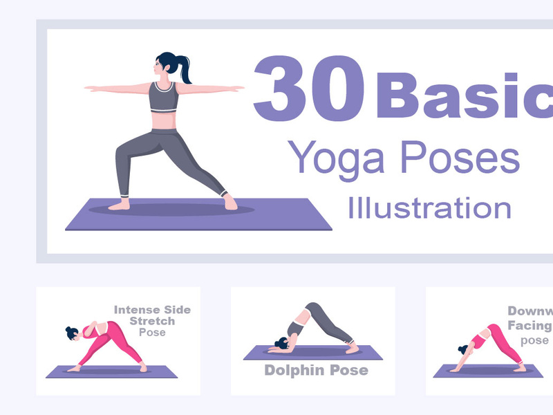 30 Yoga Poses and Fitness Exercises Illustration 2211807 Vector