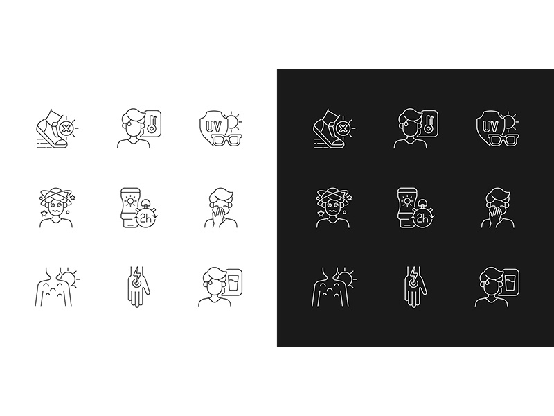 Sunstroke Prevention Linear Icons Set For Dark And Light EpicPxls