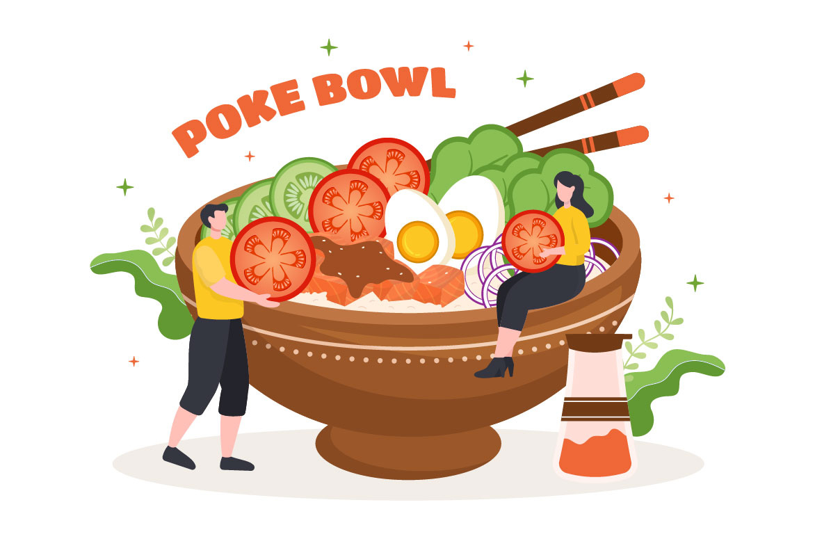 Ilustração de 10 Pratos Havaianos Poke Bowl