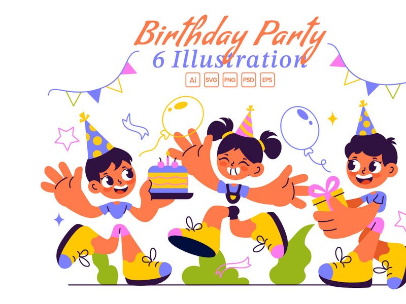 6 Birthday Party Vector Illustration by denayuneep ~ EpicPxls