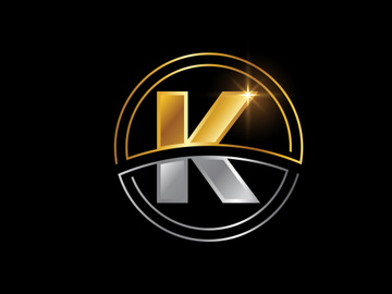 Initial English alphabet with circle frame. Golden and silver color alphabet symbol for corporate business identity