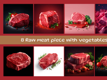 Raw meat piece with vegetables
