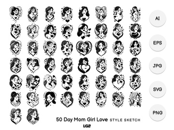 Day Mom Girl Love Element Draw Black