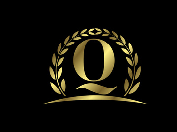 Golden letters with a golden laurel wreath. English alphabet, vector illustration