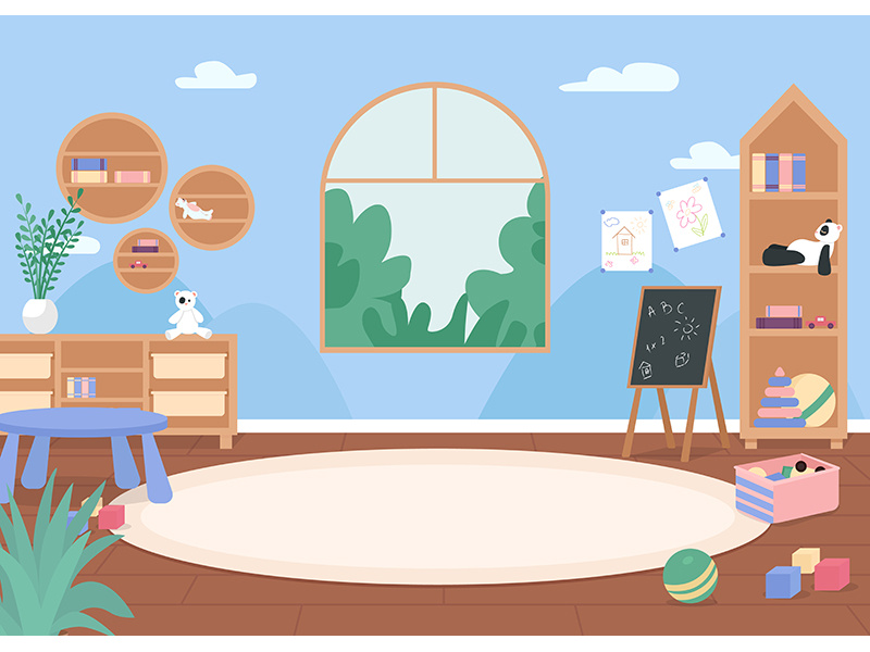 Kindergarten classroom flat color vector illustration by ~ EpicPxls