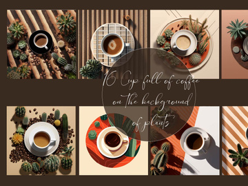 Cup full of coffee on the background of plants