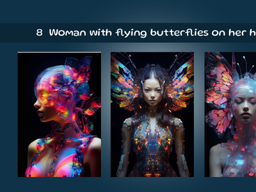 Woman with flying butterflies on her hair