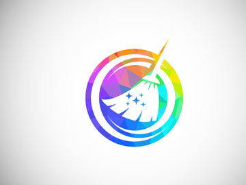 Low Poly Cleaning Service Logo Design Template, Cleaning Company Logo Sign Symbol.