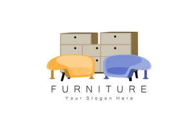 Furniture Logo Design, Home Furniture Illustration Table Icons, Chairs, Cupboards, Lamps