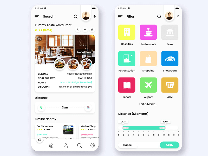 Nearby Shops and Services mobile app UI Kit