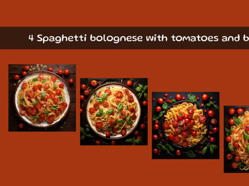 Spaghetti bolognese with tomatoes and basil