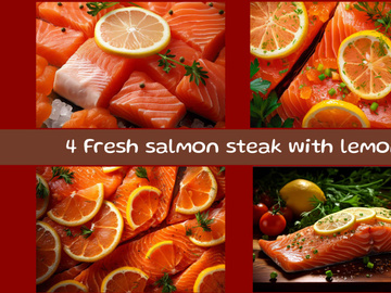 Fresh salmon steak with lemon