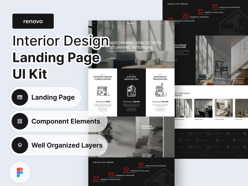 Renovo | Interior Design and Renovation Landing Page UI Kit ~ EpicPxls