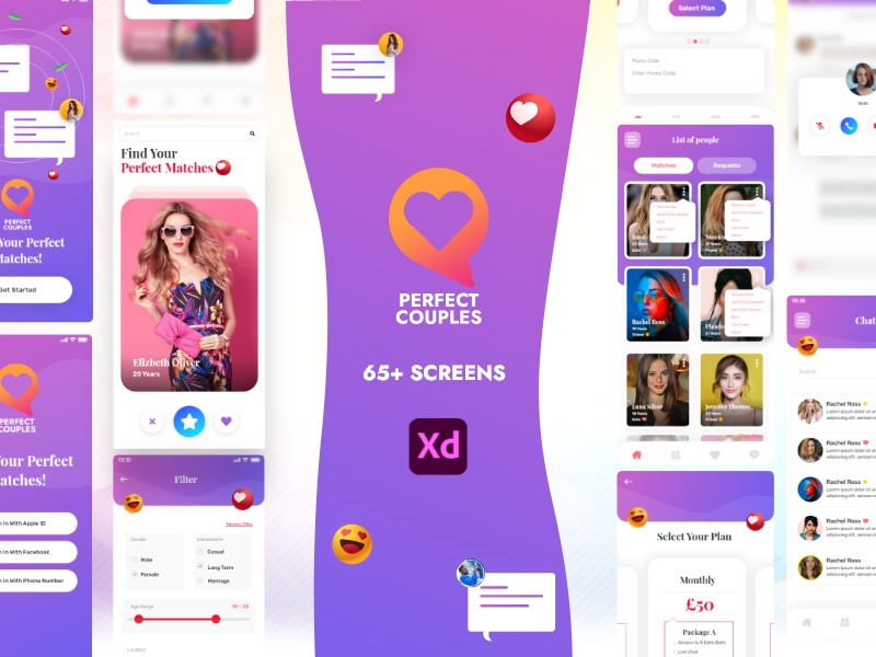 Perfect Couples App - Adobe XD Mobile UI Kit by ~ EpicPxls