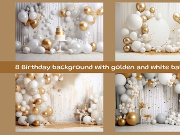 Birthday background with golden and white balloons