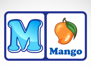 Alphabet flashcards for kids. Educational preschool learning ABC card with an element.