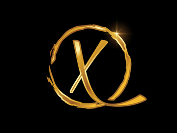 Golden color English hand-drawn alphabet in a brush circle on black background