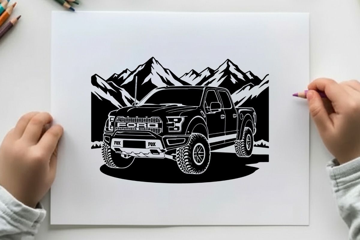 Silhouette truk ford f 150 di depan pegunungan