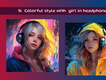 Colorful style with  girl in headphones