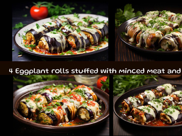 Eggplant rolls stuffed with minced meat and cheese