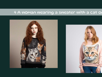 A woman wearing a sweater with a cat on it