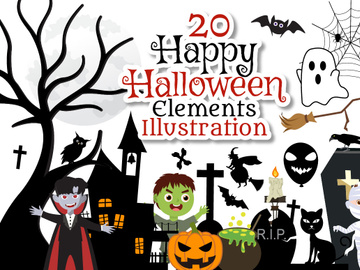 20 Set Halloween Elements Vector Illustration