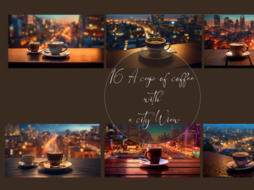 A cup of coffee with a city view