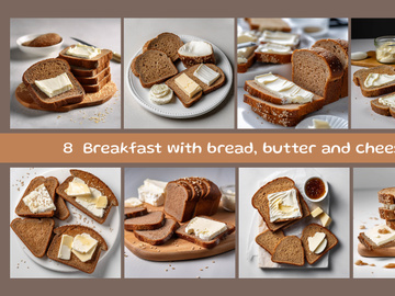 Breakfast with bread, butter and cheese