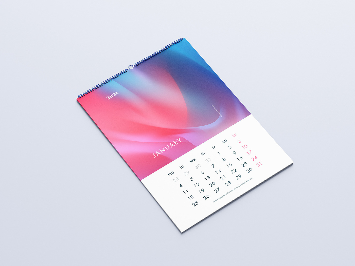 免费墙面日历模拟图(Free Wall Calendar Mockup)插图