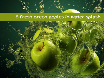Fresh green apples in water splash