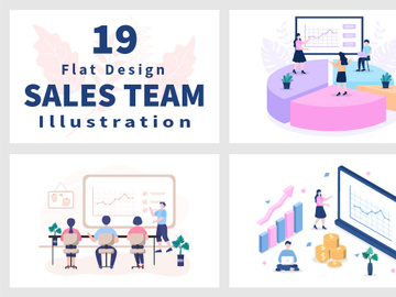 19 Sales Team with Financial Business Vector Illustration