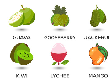 Set of fruits. Different colorful fruits. Fresh food, healthy eating concept. Vector illustration