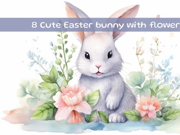 Cute Easter bunny with Easter eggs