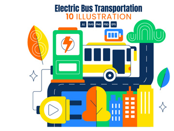 10 Electric Bus Transportation Illustration