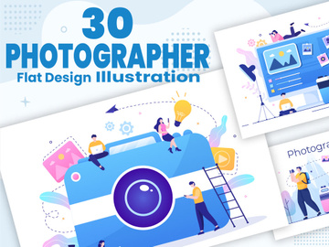 30 Photography Studio with Camera Flat Design