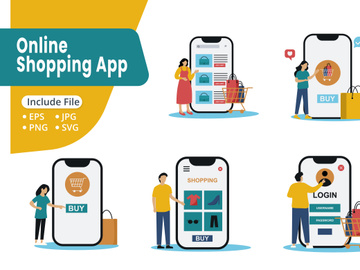 mobile app screens showcasing shopping online