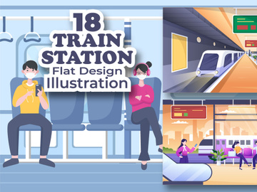 18 Train Station Flat Design Illustration