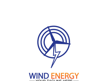 Wind energy logo. renewable energy icon with wind turbines and thunder bolt isolated on white background