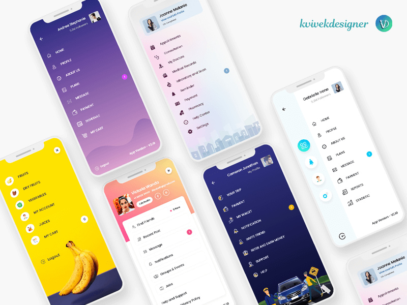 Mobile App Sidebar Navigation Menu UI Pack