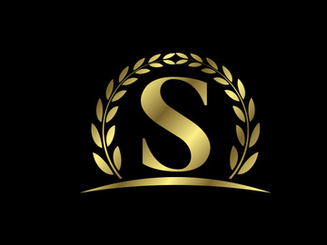 Golden letters with a golden laurel wreath. English alphabet, vector illustration